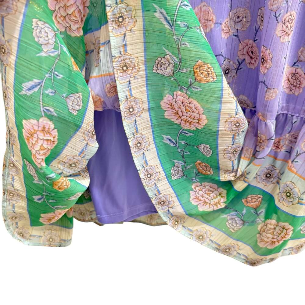 NWT LC Lauren Conrad Purple Green Floral Ruffle Wrap Midi Dress Women’s Plus 0X - Picture 4 of 5